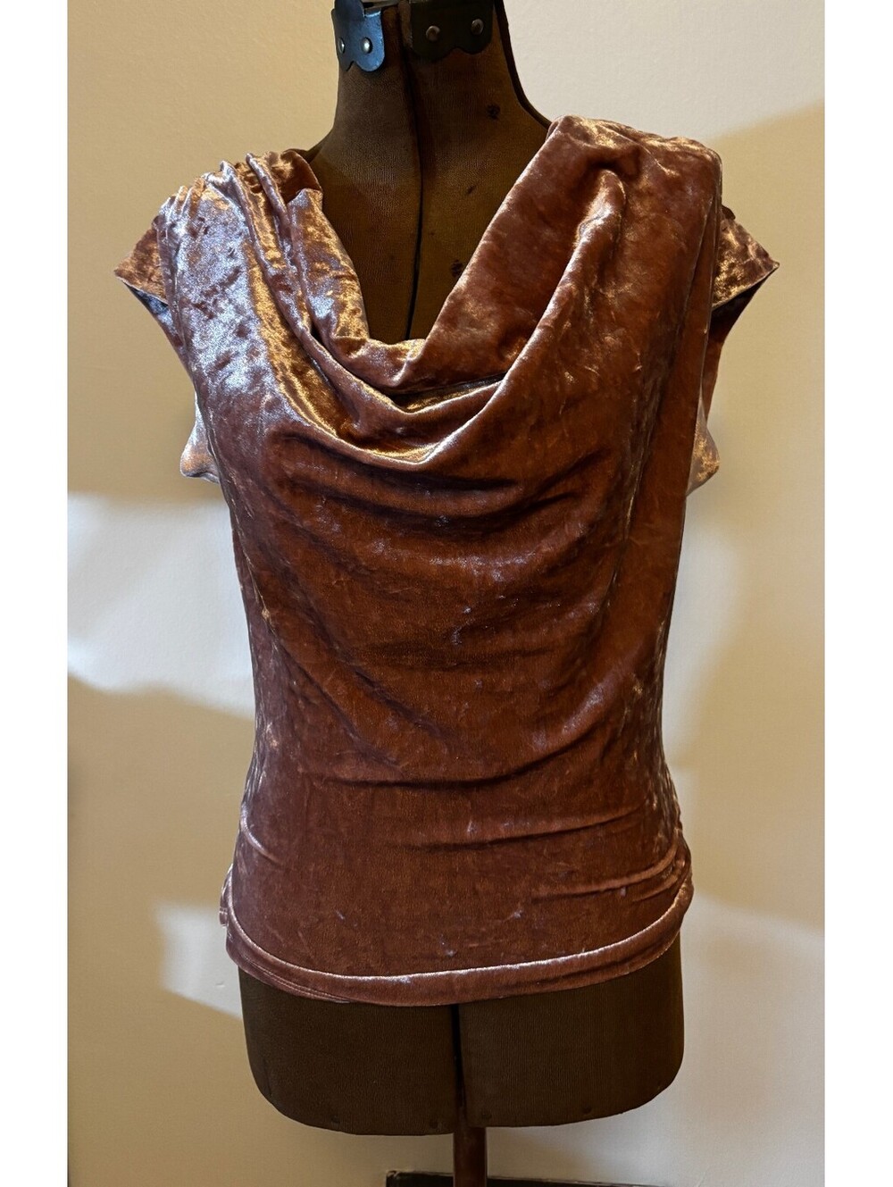 LUSH Blush Crushed Velvet Cowl Neck Top Draped Short Sleeve